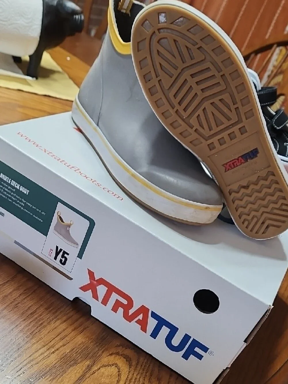 XTRATUF Kids Ankle Deck Boot in Gray with Yellow Trim